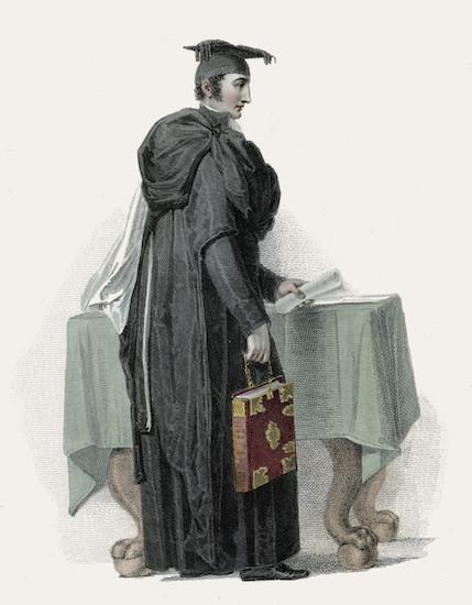 Proctor of the University of Cambridge, aquatint by John Samuel Agar after Thomas Uwins, from History of the University of Cambridge (1815) by William Combe